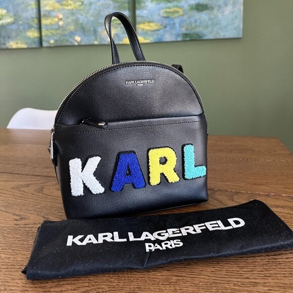 NWT! Karl Lagerfeld Paris Maybelle Backpack Fur Patch Logo Black - Picture 1 of 7